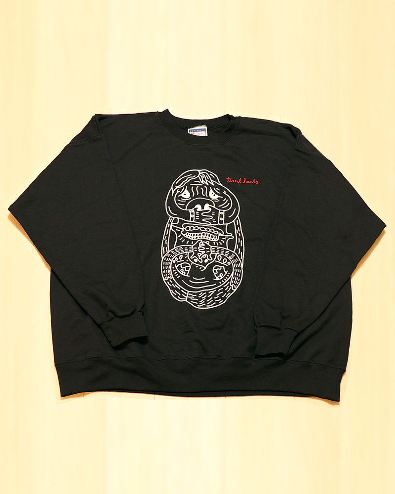 TIRED HANDS｜BLACK EMBROIDERED TWO FACE CREW